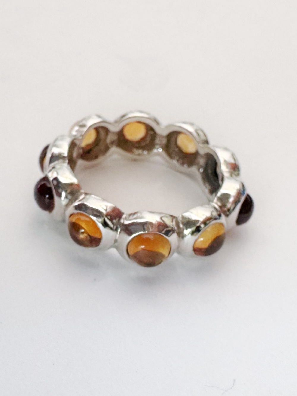 Vintage Sterling Silver Amber eternity ring Unworn New Old Stock